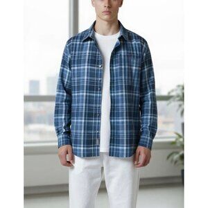 Eddie Bauer Mens Plaid Button-Down Shirt L Classic Fit Blue Long Sleeve